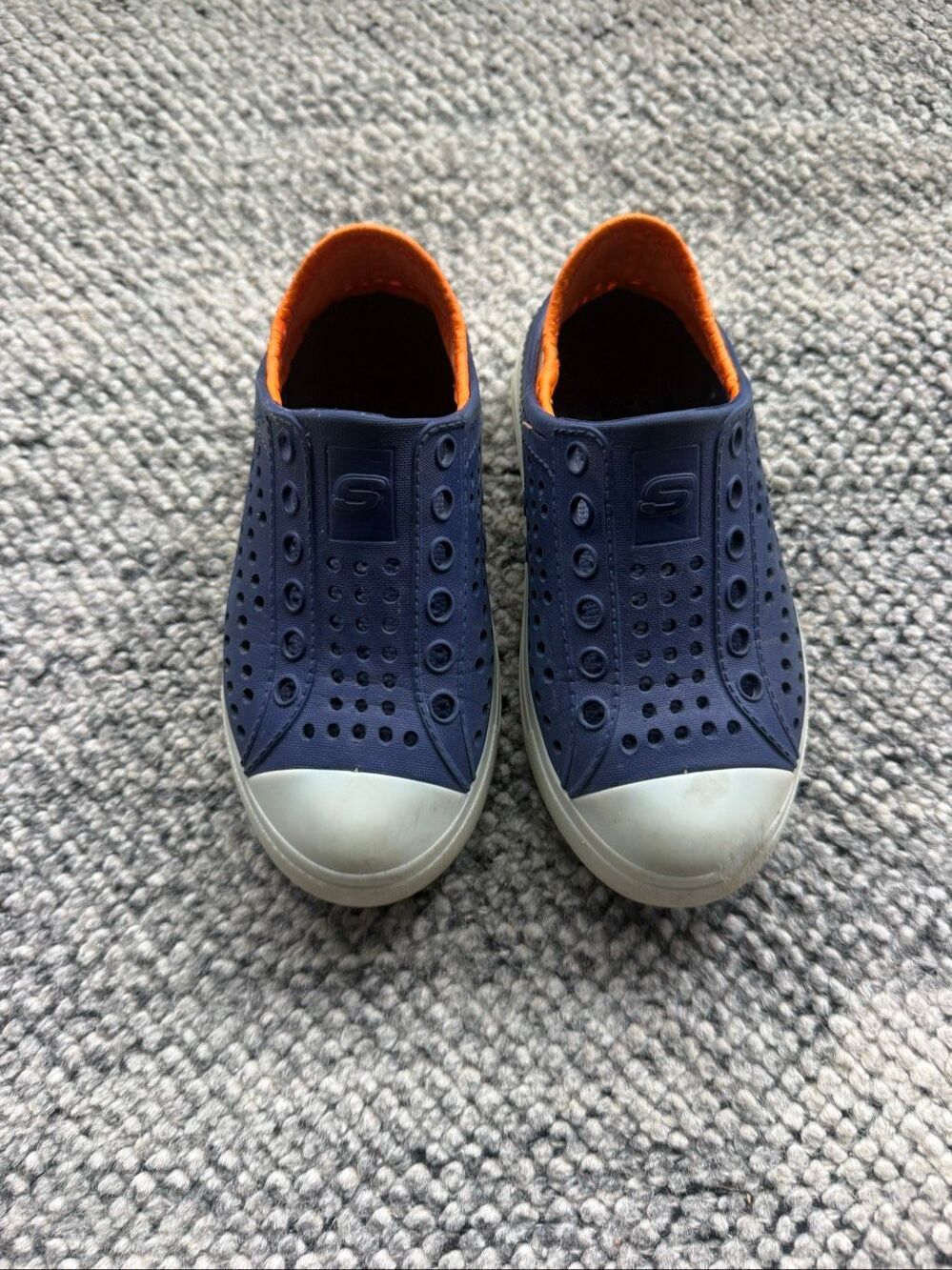 Skechers S-Lights Kids Size 11 Navy Orange Slip-On Sneakers Water Shoes